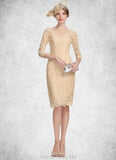 Lacey Sheath/Column Scoop Neck Knee-Length Lace Mother of the Bride Dress With Beading Sequins STG126P0014874