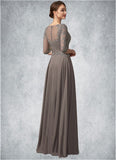 Chanel A-Line V-neck Floor-Length Chiffon Lace Mother of the Bride Dress With Beading Sequins STG126P0014876