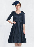 Kitty A-Line Square Neckline Knee-Length Satin Mother of the Bride Dress With Appliques Lace STG126P0014877