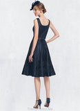 Kitty A-Line Square Neckline Knee-Length Satin Mother of the Bride Dress With Appliques Lace STG126P0014877