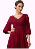 Sophie A-Line V-neck Tea-Length Chiffon Mother of the Bride Dress With Pleated STG126P0014878
