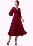 Sophie A-Line V-neck Tea-Length Chiffon Mother of the Bride Dress With Pleated STG126P0014878