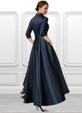 Lucia A-Line V-neck Asymmetrical Satin Mother of the Bride Dress With Bow(s) Pockets STG126P0014879