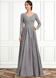 Kaylee A-Line V-neck Floor-Length Chiffon Lace Mother of the Bride Dress STG126P0014881