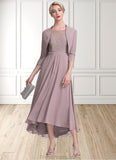 Marlene A-Line Scoop Neck Asymmetrical Chiffon Lace Mother of the Bride Dress With Beading STG126P0014885