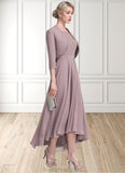 Marlene A-Line Scoop Neck Asymmetrical Chiffon Lace Mother of the Bride Dress With Beading STG126P0014885