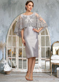 Brooklyn Sheath/Column Scoop Neck Knee-Length Taffeta Lace Mother of the Bride Dress With Beading Sequins STG126P0014886