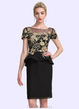 Amiyah Sheath/Column Scoop Neck Knee-Length Chiffon Mother of the Bride Dress With Lace Cascading Ruffles STG126P0014887