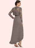 Elaine A-Line Square Neckline Asymmetrical Chiffon Mother of the Bride Dress With Appliques Lace Sequins STG126P0014888