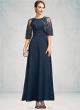 Tatum A-Line Scoop Neck Ankle-Length Chiffon Lace Mother of the Bride Dress With Beading Sequins STG126P0014892