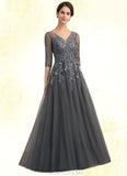 Carleigh A-Line V-neck Floor-Length Tulle Lace Mother of the Bride Dress With Beading Sequins STG126P0014895