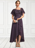 Cassie A-line Asymmetrical Asymmetrical Chiffon Lace Mother of the Bride Dress With Cascading Ruffles Sequins STG126P0021846