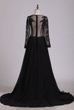2024 Prom Dresses Scoop Long Sleeves Chiffon With Applique And PCSJD1DZ