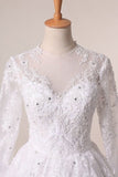 2024 Long Sleeves Scoop Wedding Dresses A Line With Applique And PTMRYQFN