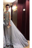 2024 A Line Prom Dresses High Neck Long Sleeves Tulle With Applique PKSL4MQT