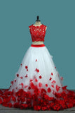 2024 Scoop A Line Tulle Two-Piece Wedding Dresses With Applique PLM3C2MS