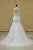 2024 Mermaid Wedding Dresses Strapless Tulle With Beads And Embroidery P27RFAFE