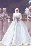 2024 New Arrival Satin Muslim Wedding Dresses High Neck PPD76ZDH