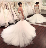 Stunning Mermaid Strapless Sweetheart Tulle Wedding Dresses with Appliques, Wedding Gowns STG15439