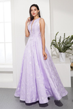 Lavender Prom Dress Embossing Round Neck Evening Dress