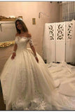 2024 Luxurious Ball Gown Wedding Dresses Long Sleeves Boat Neck Tulle PY4QSDF3