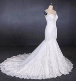 Charming Strapless Sweetheart Mermaid Lace Appliques White Wedding Dresses STG15128