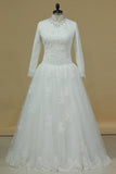 2024 Muslim Wedding Dresses A-Line High-Neck Tulle With Applique & Beading PPM22QKA