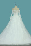 2024 Boat Neck Tulle Wedding Dresses A Line With Applique And Beads PA1DR391