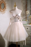 Chic Champagne Beading Bowknot Lace Up Short Homecoming Dresses