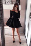 Charming Black Off the Shoulder Long Sleeves A Line Homecoming Dresses