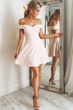 Chic Off the Shoulder Satin A Line Knee Length Homecoming Dresses
