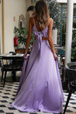 Two Piece Spaghetti Straps V Neck Prom Dresses with Bowknot