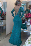 2024 Long Sleeves Boat Neck Prom Dresses Mermaid Lace With Sash And PJB6SF3D