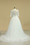 2024 Scoop Mid-Length Sleeves Wedding Dresses A Line Tulle With Applique PP1XQ7YL