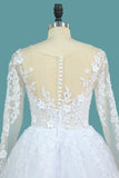 2024 Lace Ball Gown Wedding Dresses Scoop Long Sleeves With Applique And Beads PSJL751X