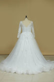 2024 New Arrival V Neck Long Sleeves Tulle With Applique Wedding Dresses PN4BLEA1