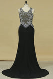 2024 Prom Dresses Sheath Scoop Chiffon With Beads And Slit PP48EYQT