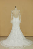 2024 Mermaid Scoop With Applique Long Sleeves Wedding Dresses Tulle Court PSYR3G1Q