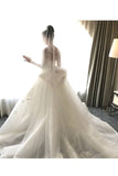 2024 Mermaid Long Sleeves Tulle Wedding Dresses With Applique Court P9DZ91BM