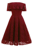 A Line Lace Strapless Off the Shoulder Burgundy Vintage Knee Length Homecoming Dress