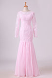 2024 Lace Bateau Long Sleeves Mermaid Prom Dresses Floor P53BXNZ1
