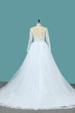 2024 Lace Ball Gown Wedding Dresses Scoop Long Sleeves With Applique And Beads PSJL751X