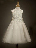 A-line/Princess Scoop Sleeveless Bowknot Long Tulle Flower Girl Dresses TPP0007579
