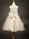A-line/Princess Scoop Sleeveless Bowknot Long Tulle Flower Girl Dresses TPP0007579
