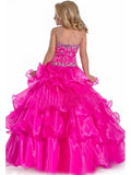 Ball Gown Halter Sleeveless Rhinestone Long Organza Flower Girl Dresses TPP0007576