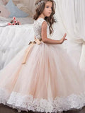 Ball Gown Scoop Sleeveless Lace Floor-Length Tulle Flower Girl Dresses TPP0007575