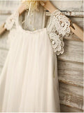 A-line/Princess Scoop Sleeveless Lace Tea-Length Chiffon Flower Girl Dresses TPP0007571